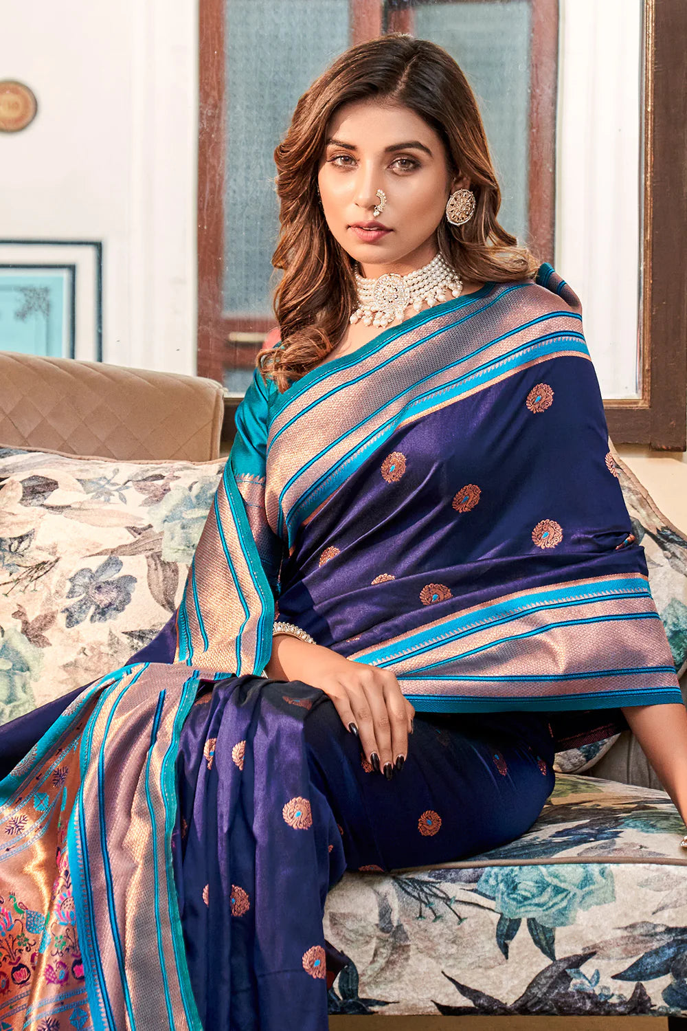 BERRY BLUE WOVEN PAITHANI SILK SAREE