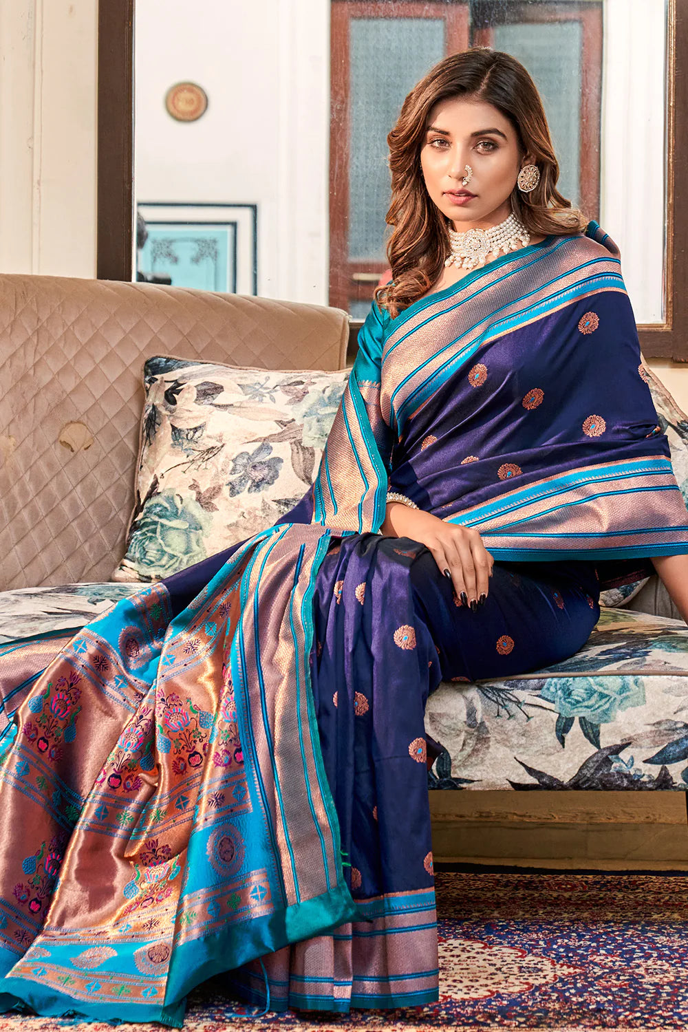 BERRY BLUE WOVEN PAITHANI SILK SAREE