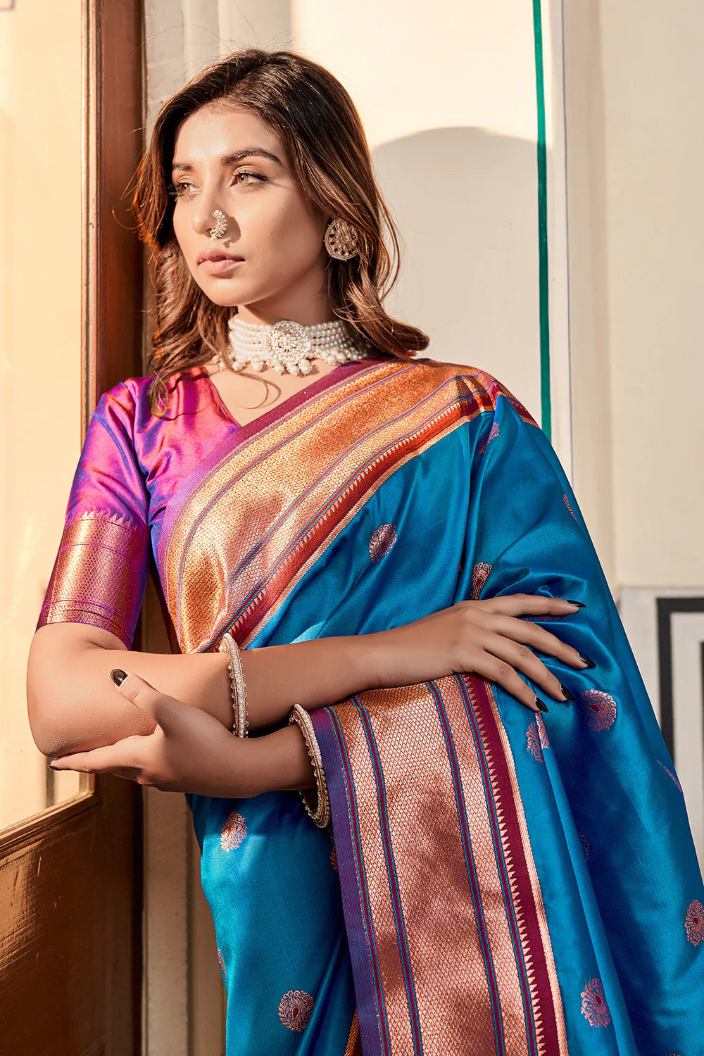 ROYEL BLUE WOVEN PAITHANI SILK SAREE