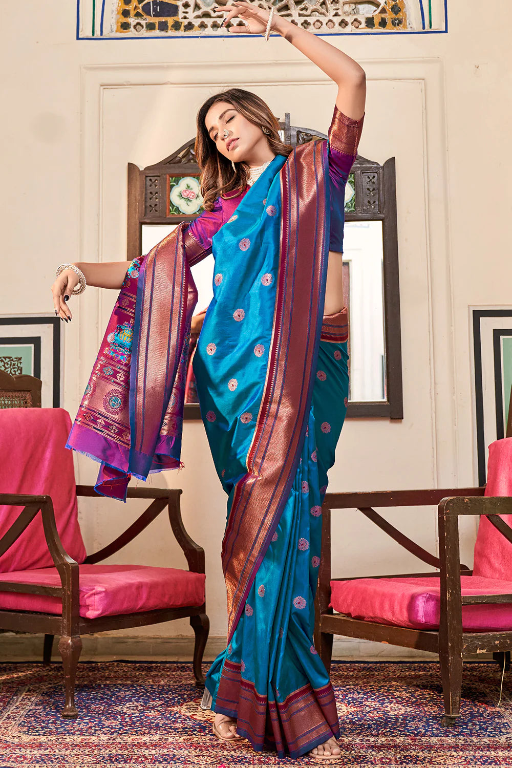 ROYEL BLUE WOVEN PAITHANI SILK SAREE