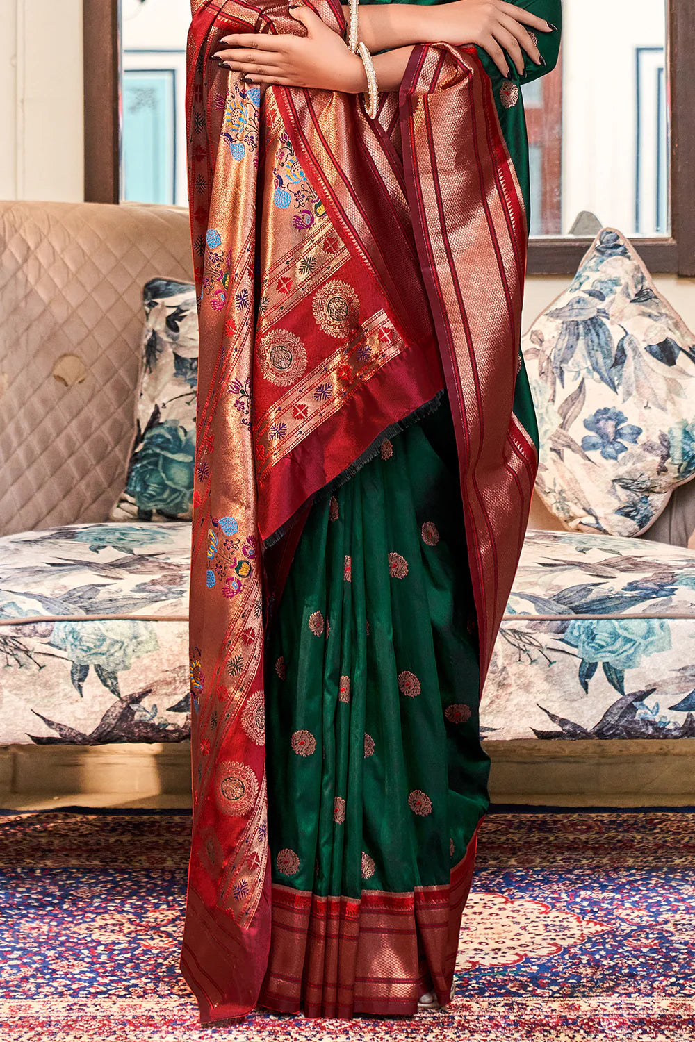 FUN GREEN WOVEN PAITHANI SILK SAREE