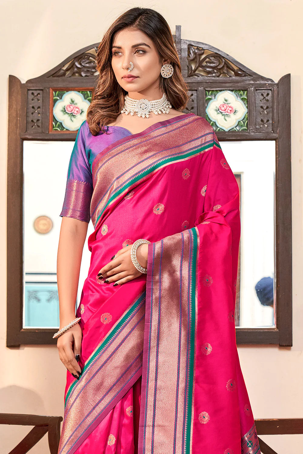 RUBY PINK WOVEN PAITHANI SILK SAREE