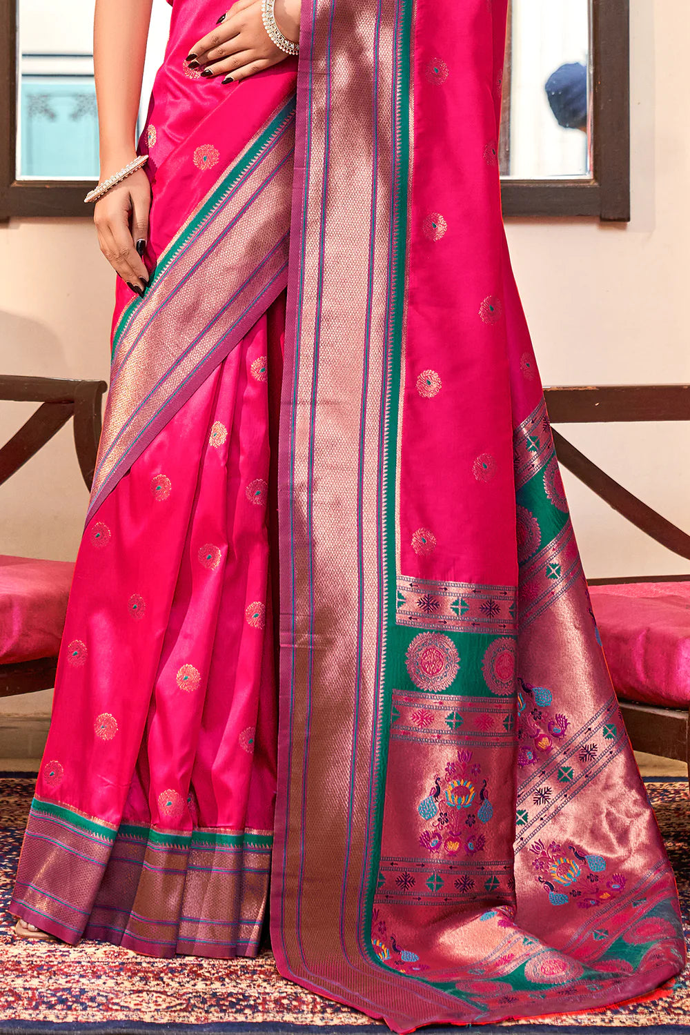 RUBY PINK WOVEN PAITHANI SILK SAREE