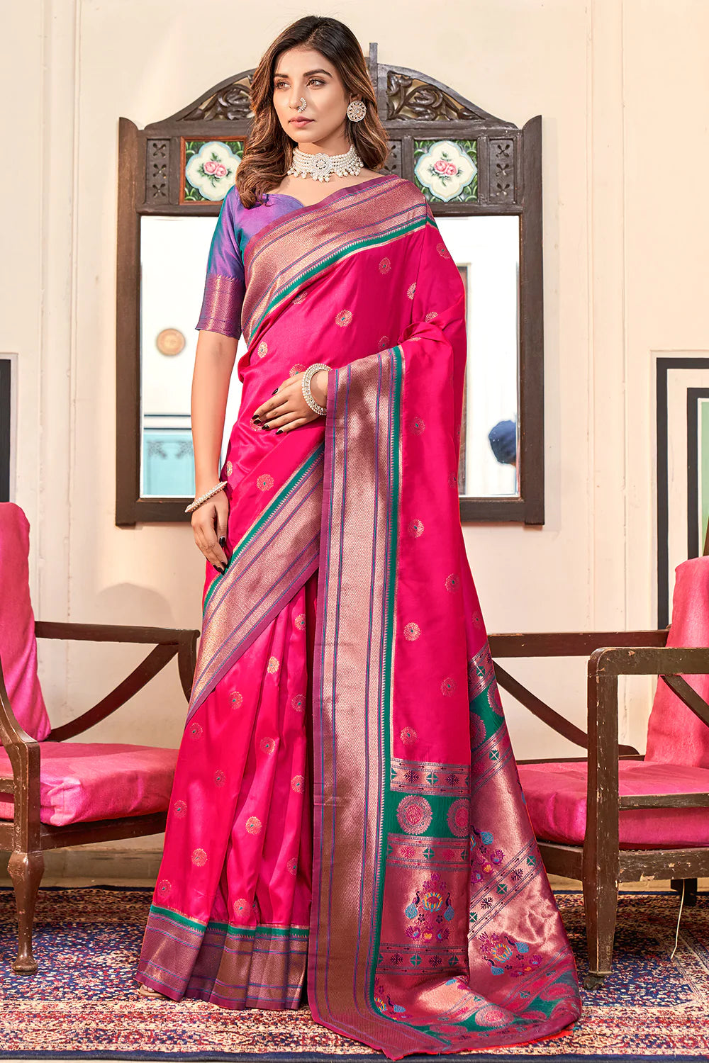 RUBY PINK WOVEN PAITHANI SILK SAREE