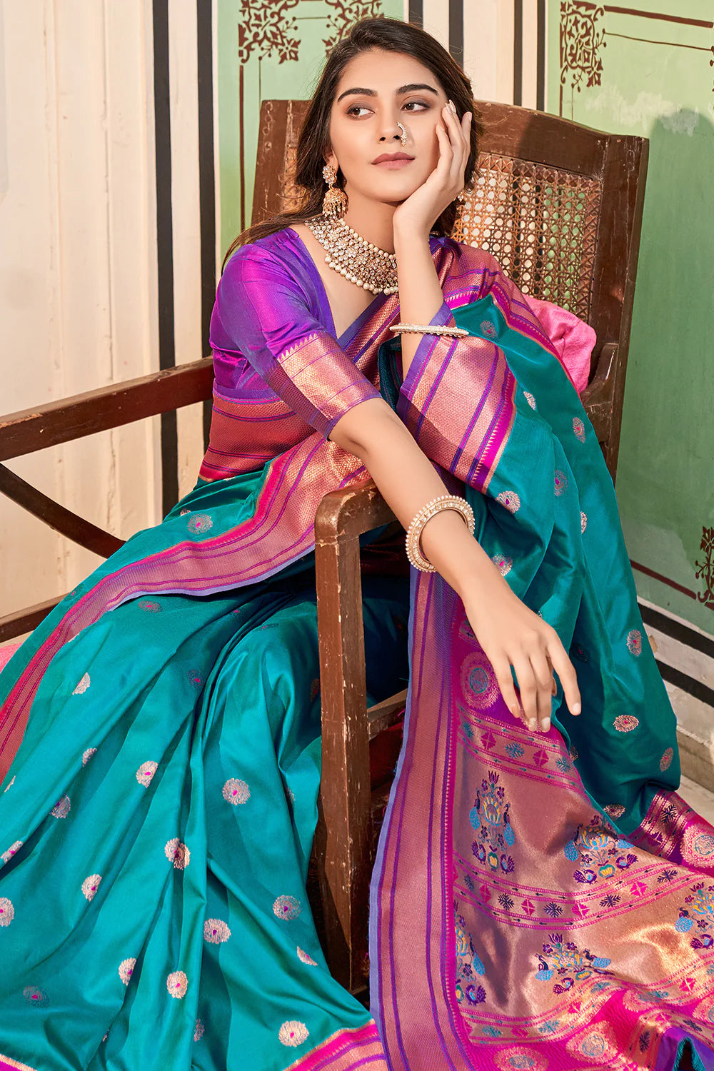 SHADES OF BLUE WOVEN PAITHANI SILK SAREE