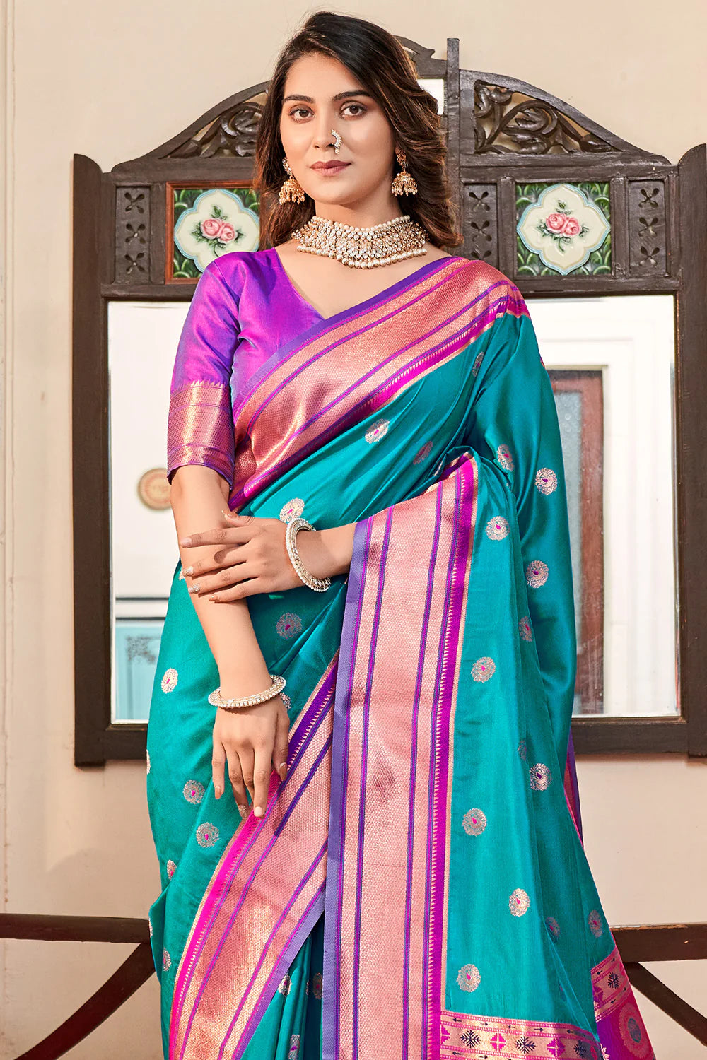 SHADES OF BLUE WOVEN PAITHANI SILK SAREE