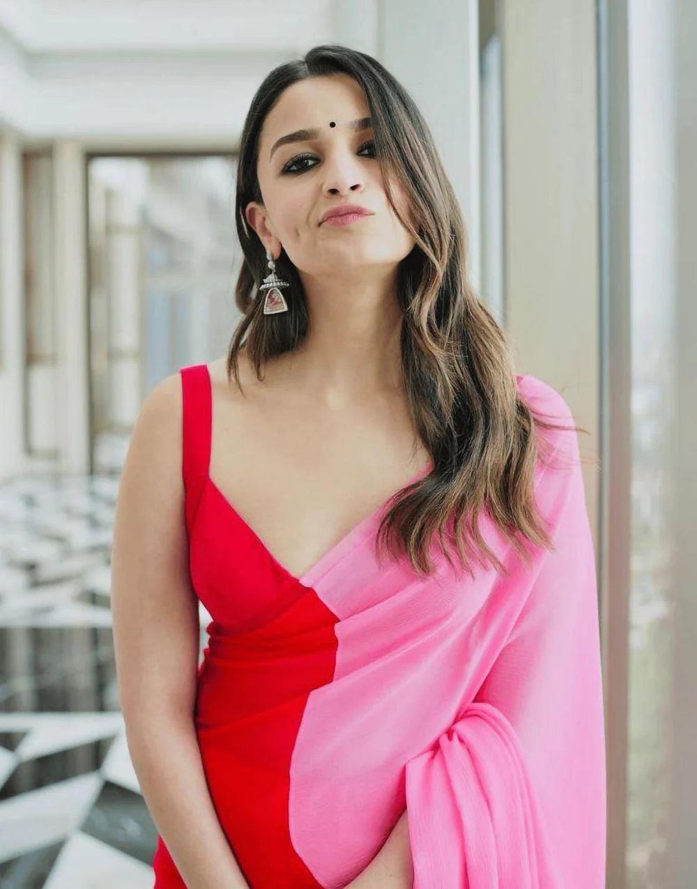 Alia Bhatt Soft Georgette RED & PINK Saree