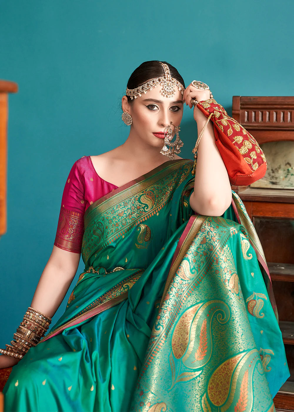 JADE GREEN WOVEN BANARASI SILK SAREE