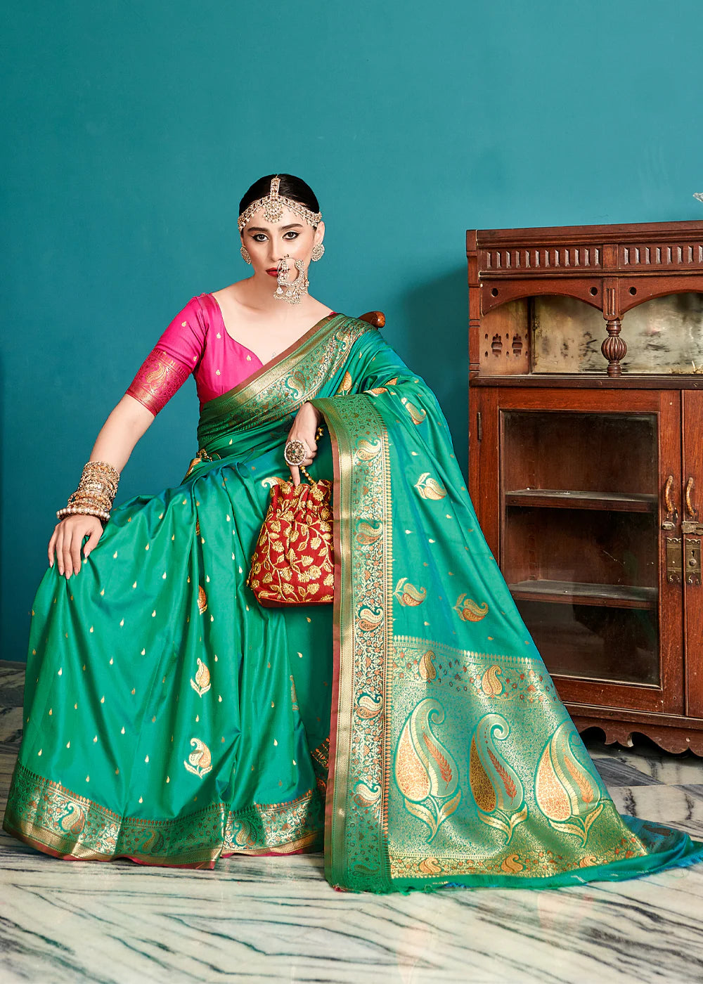 JADE GREEN WOVEN BANARASI SILK SAREE