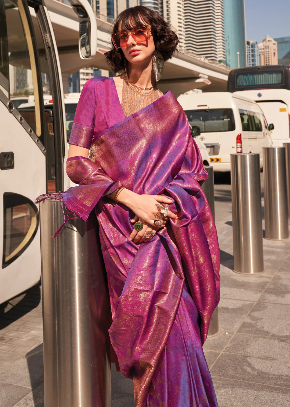 CHINESE PURPLE HANDLOOM WOVEN BANARASI SILK SAREE