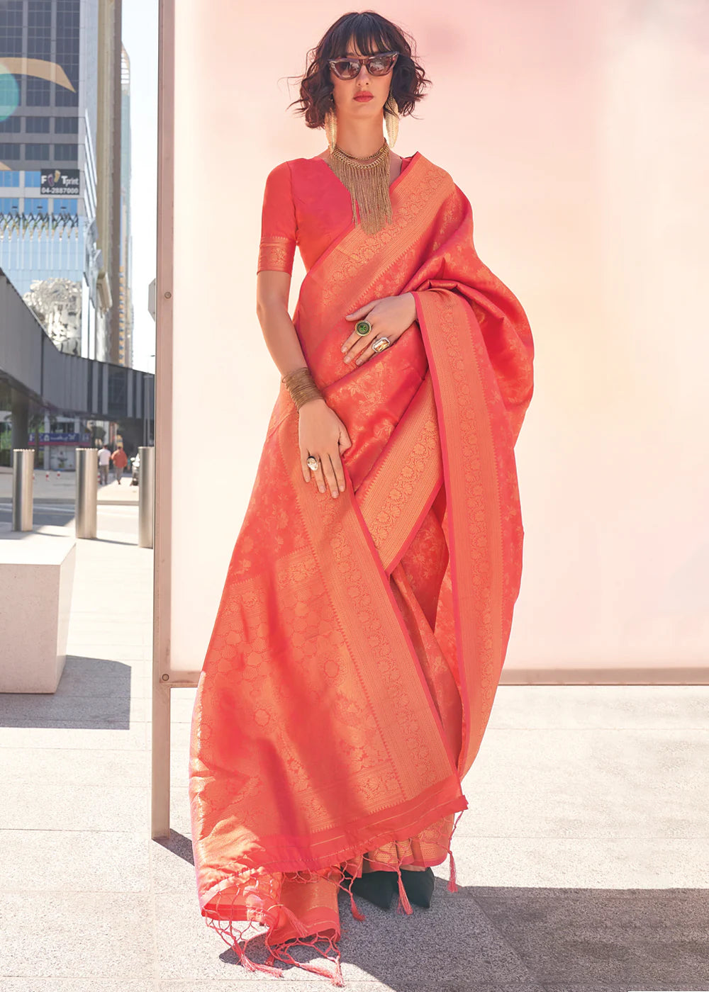 SCARLET RED HANDLOOM WOVEN BANARASI SILK SAREE