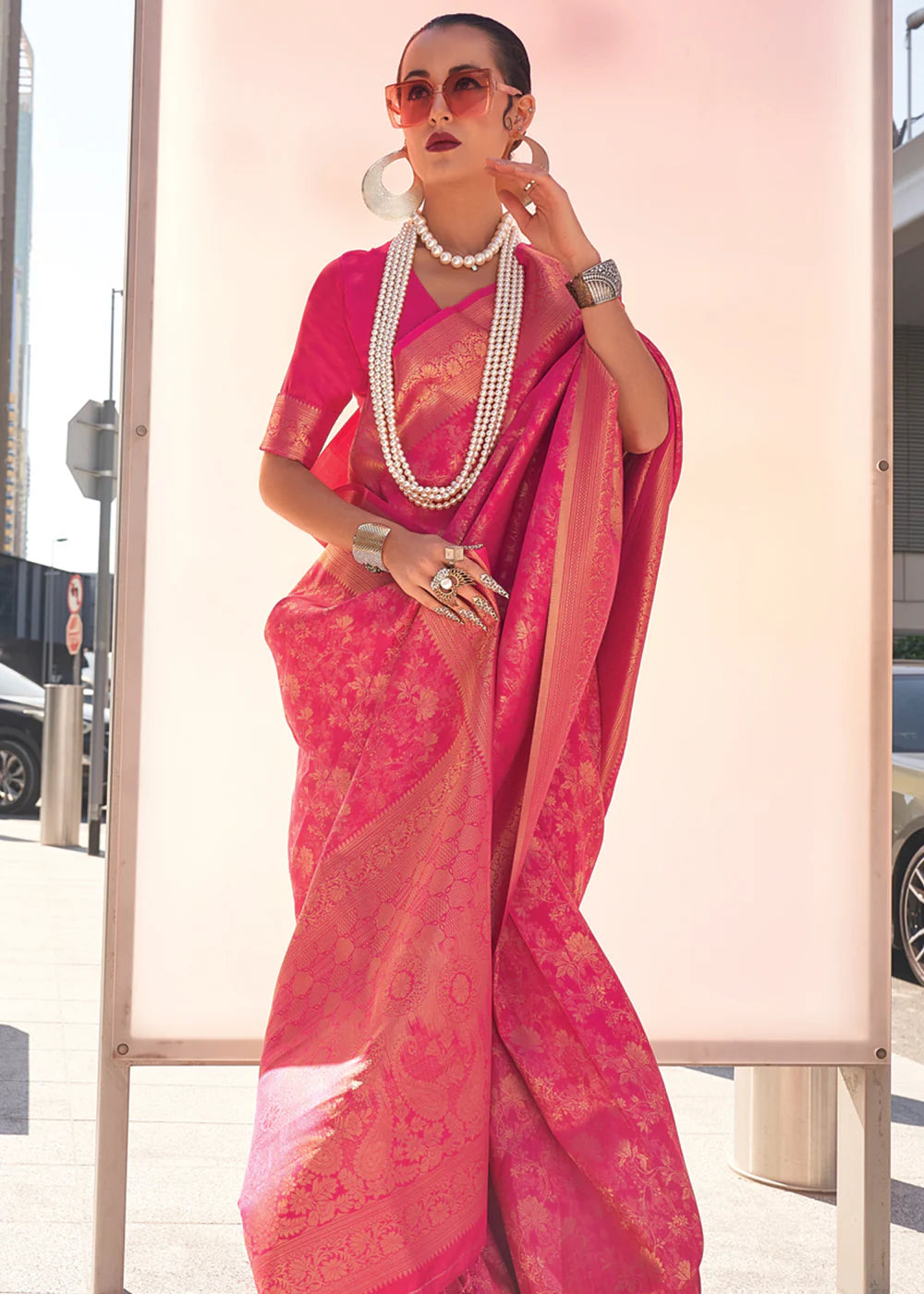 ROUGE PINK HANDLOOM WOVEN BANARASI SILK SAREE