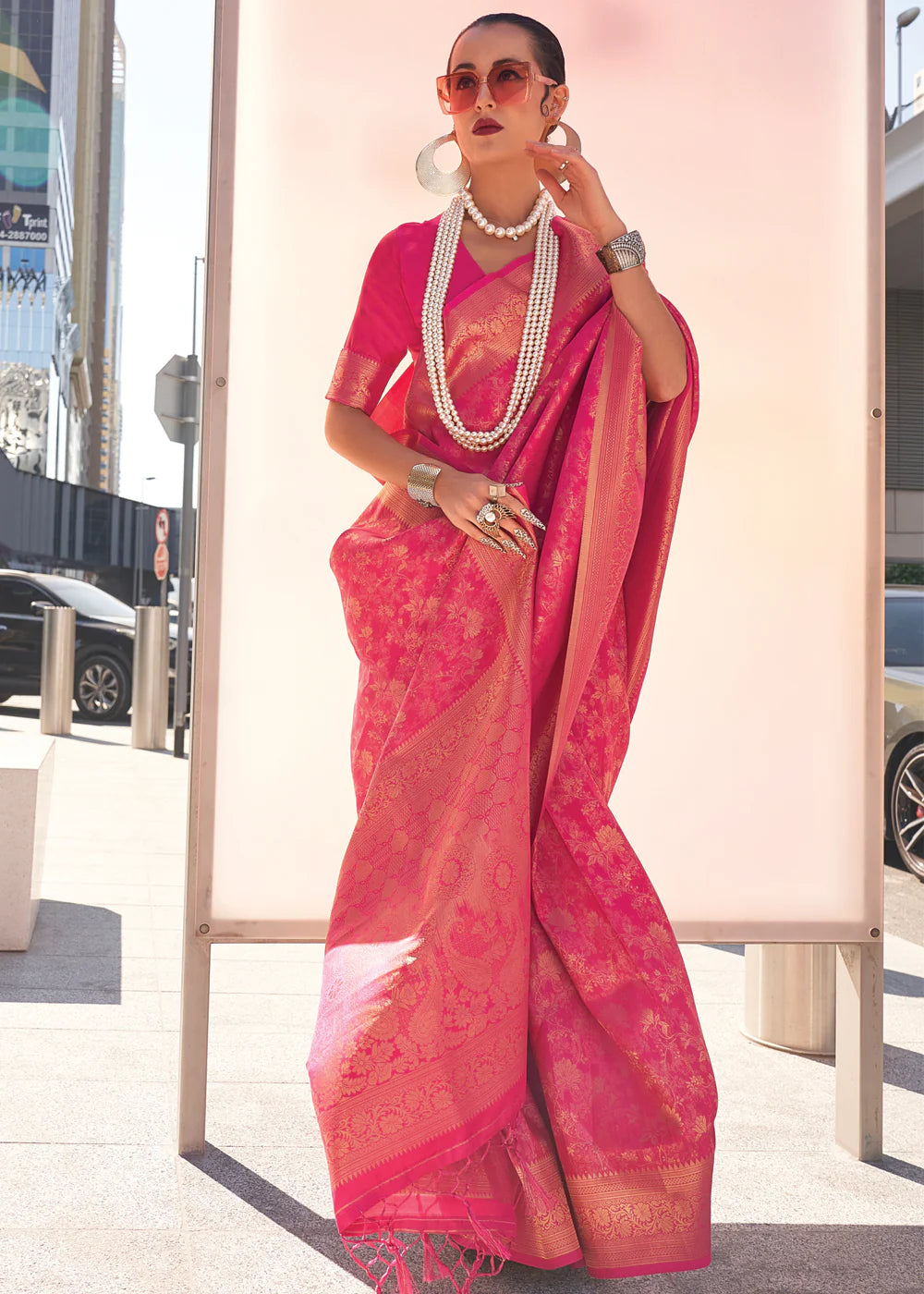 ROUGE PINK HANDLOOM WOVEN BANARASI SILK SAREE