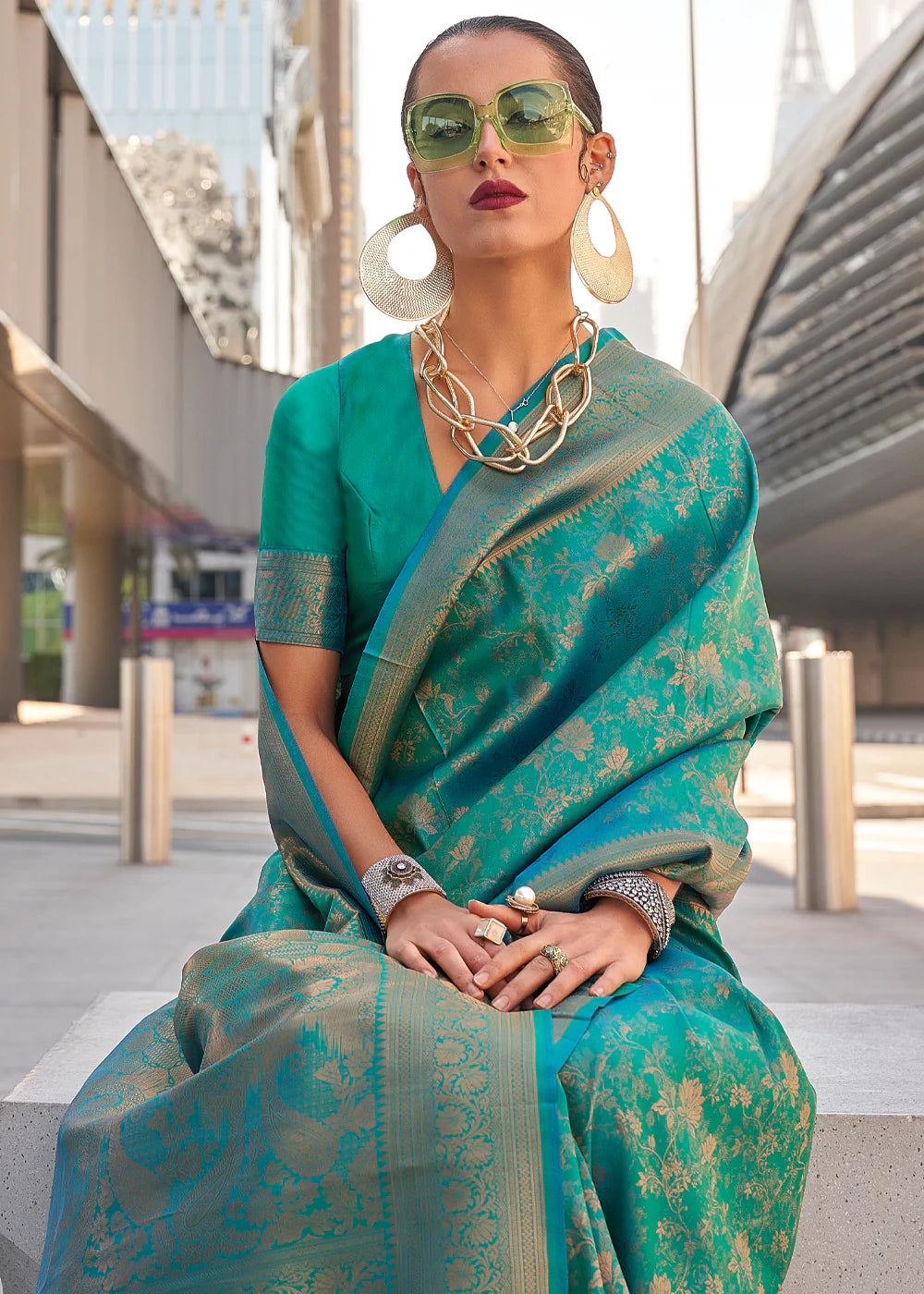 VIRIDIAN GREEN HANDLOOM WOVEN BANARASI SILK SAREE