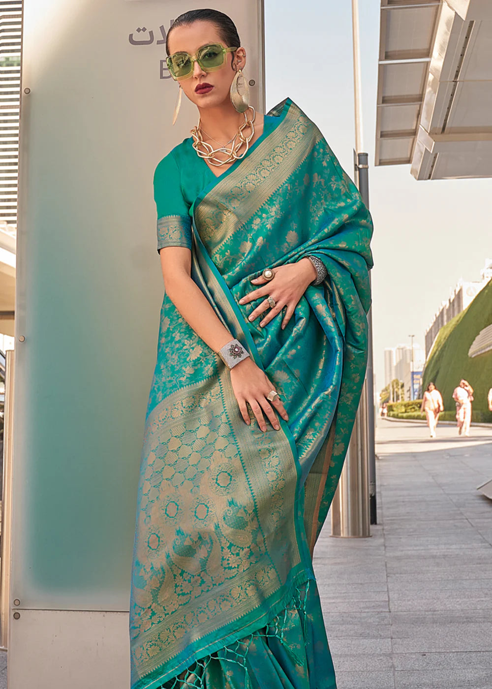 VIRIDIAN GREEN HANDLOOM WOVEN BANARASI SILK SAREE