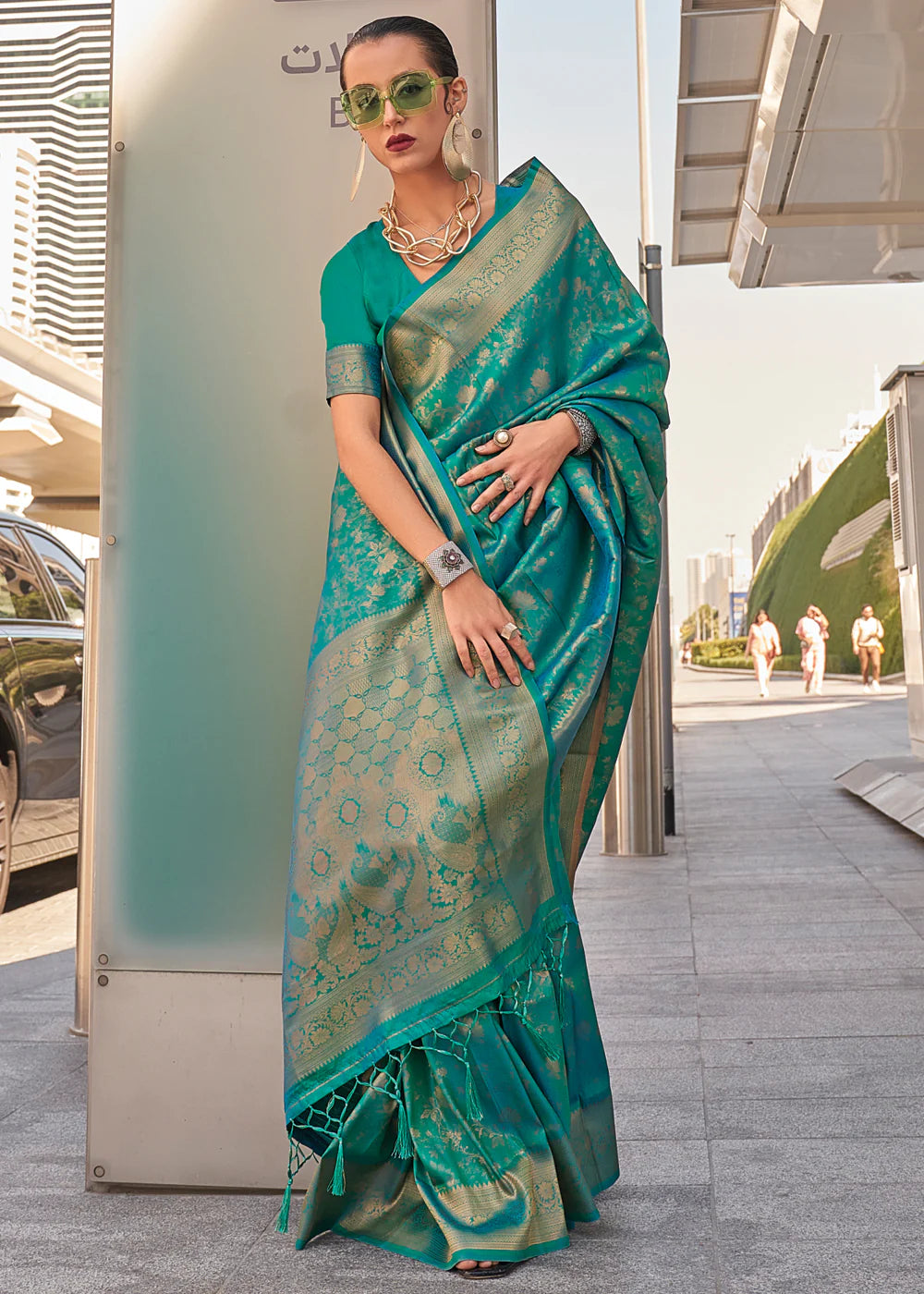 VIRIDIAN GREEN HANDLOOM WOVEN BANARASI SILK SAREE