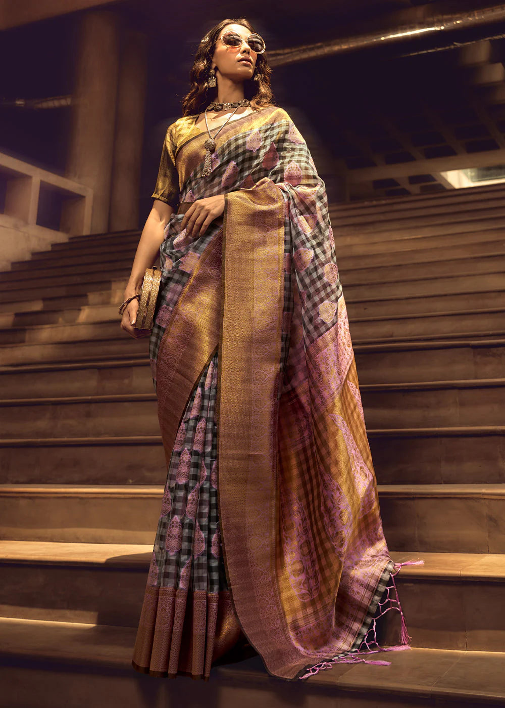 GREY ZARI WOVEN BANARASI SILK SAREE