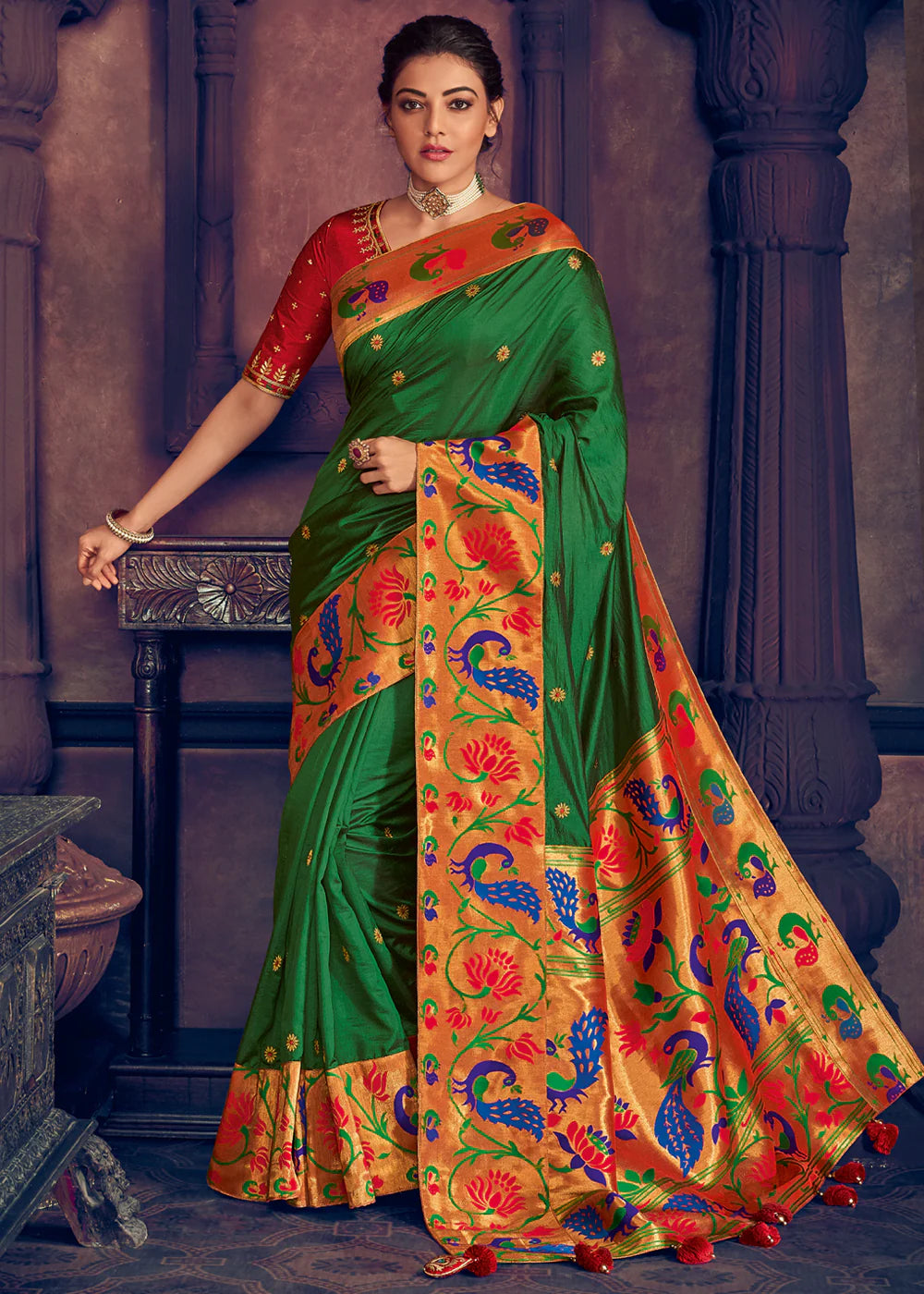 Meadow Green Woven Royal Paithani Saree