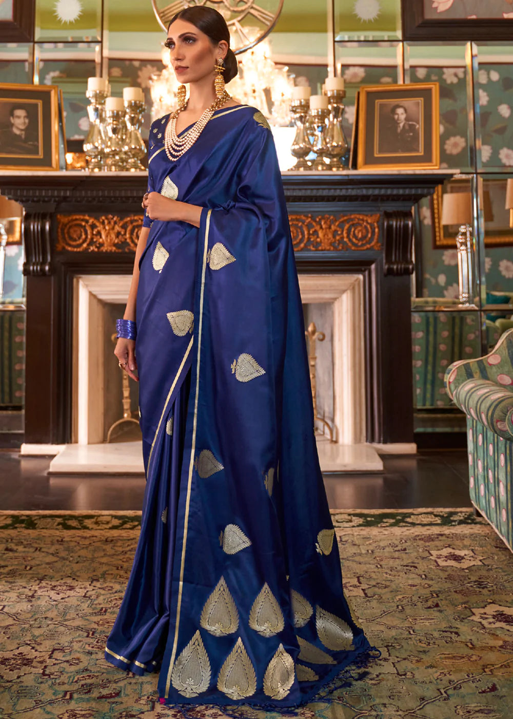 REDIANT BLUE ZARI BUTTA WOVEN BANARASI SILK SAREE