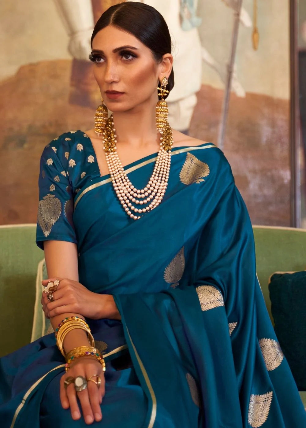 OCEAN BLUE ZARI BUTTA WOVEN BANARASI SILK SAREE