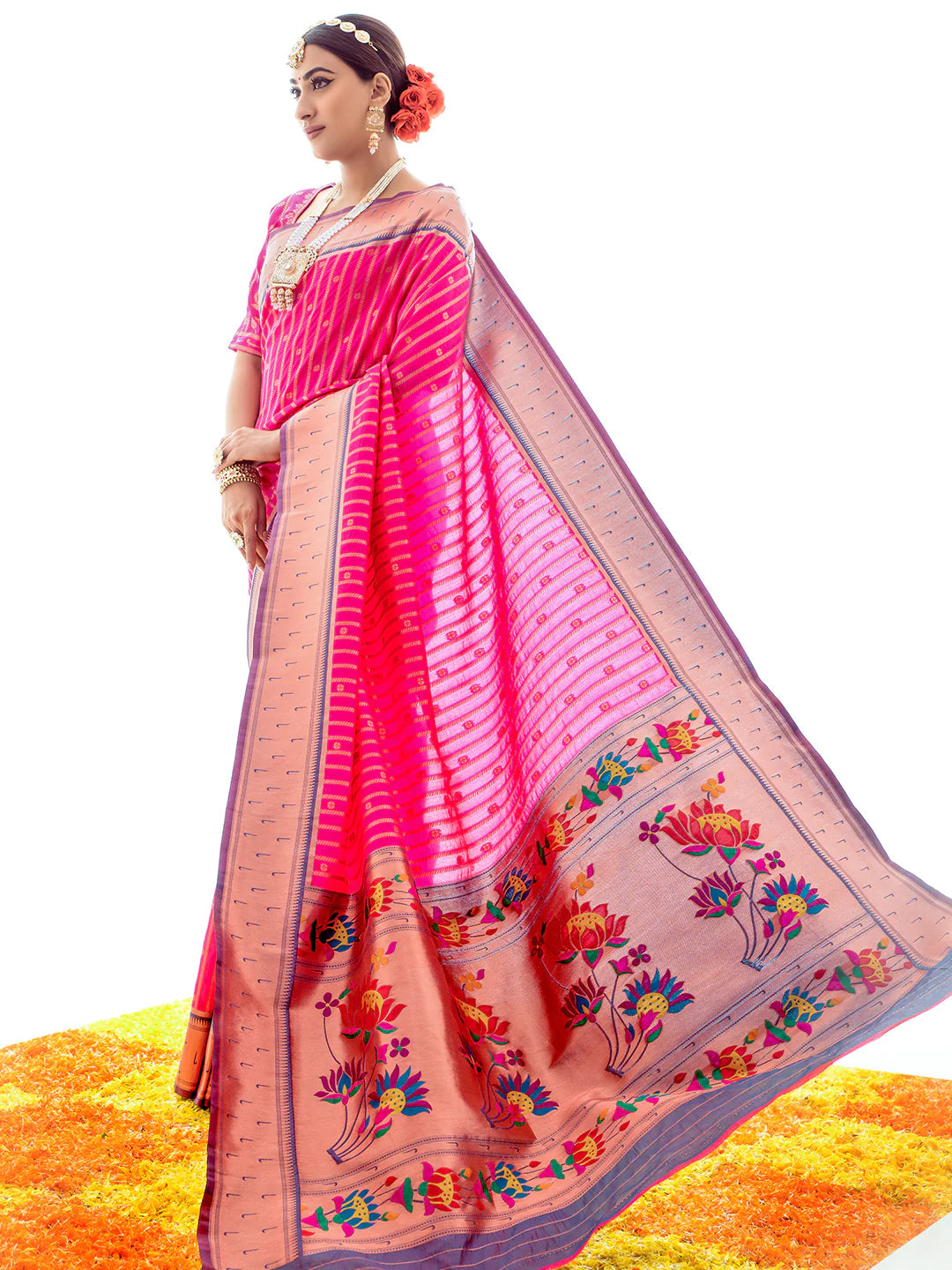 Pink Paithani Silk Saree With Zari