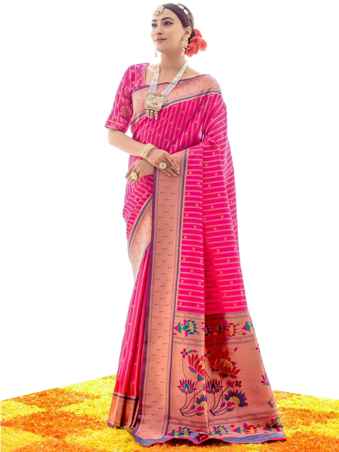 Pink Paithani Silk Saree With Zari