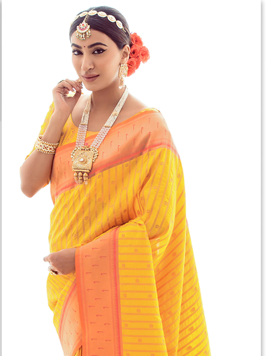 YELLOW Paithani Silk Saree With Zari