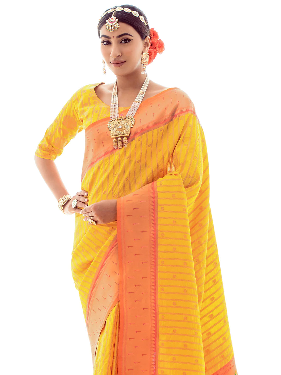 YELLOW Paithani Silk Saree With Zari