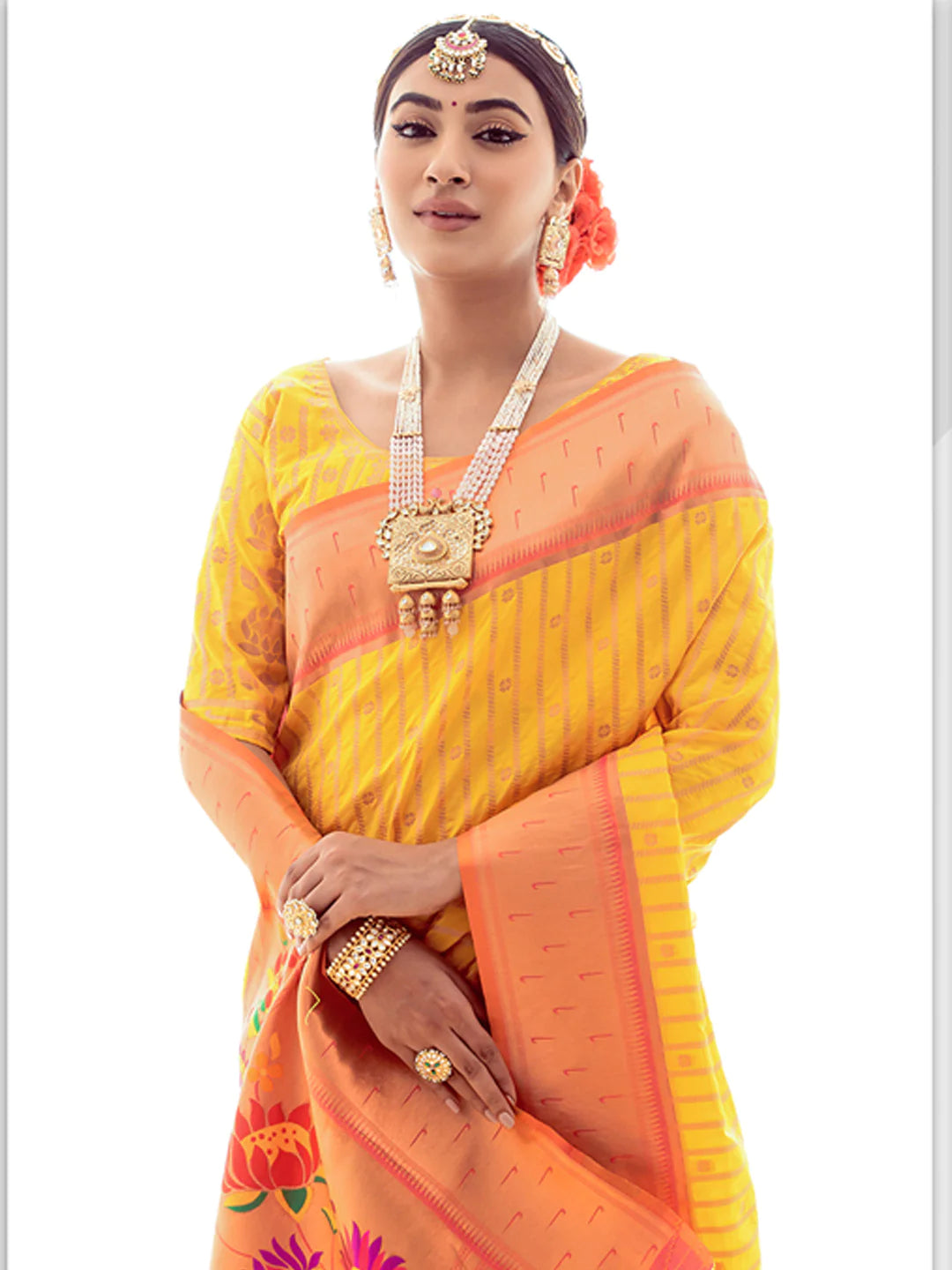 YELLOW Paithani Silk Saree With Zari