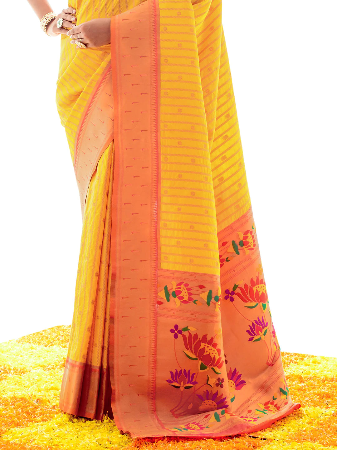 YELLOW Paithani Silk Saree With Zari