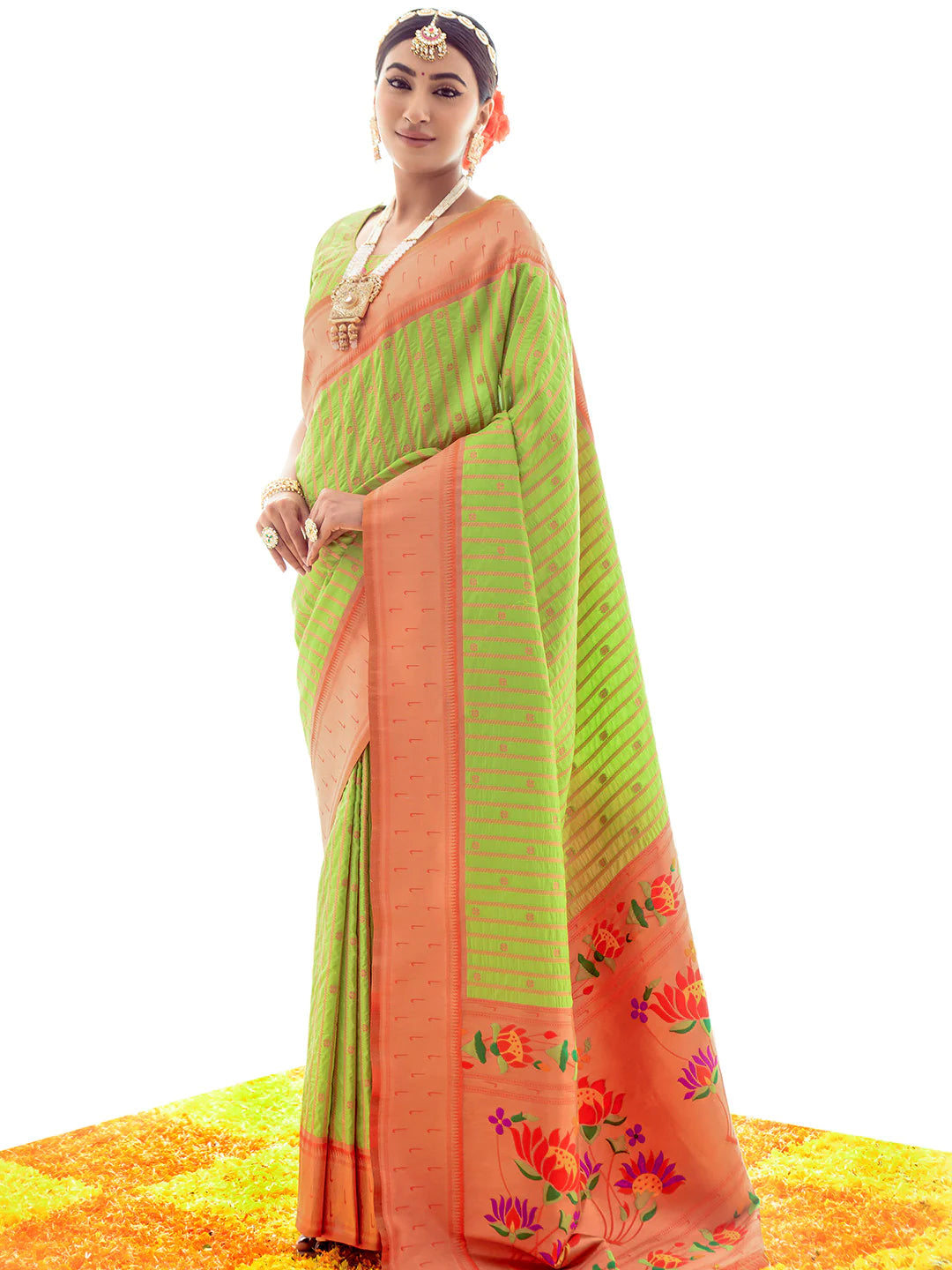 GREEN Paithani Silk Saree With Zari