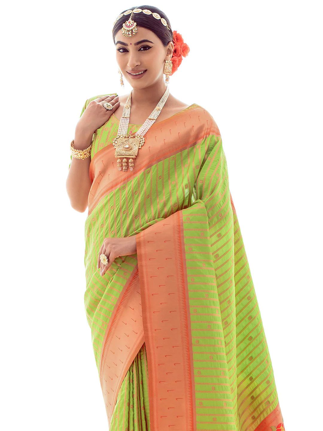 GREEN Paithani Silk Saree With Zari