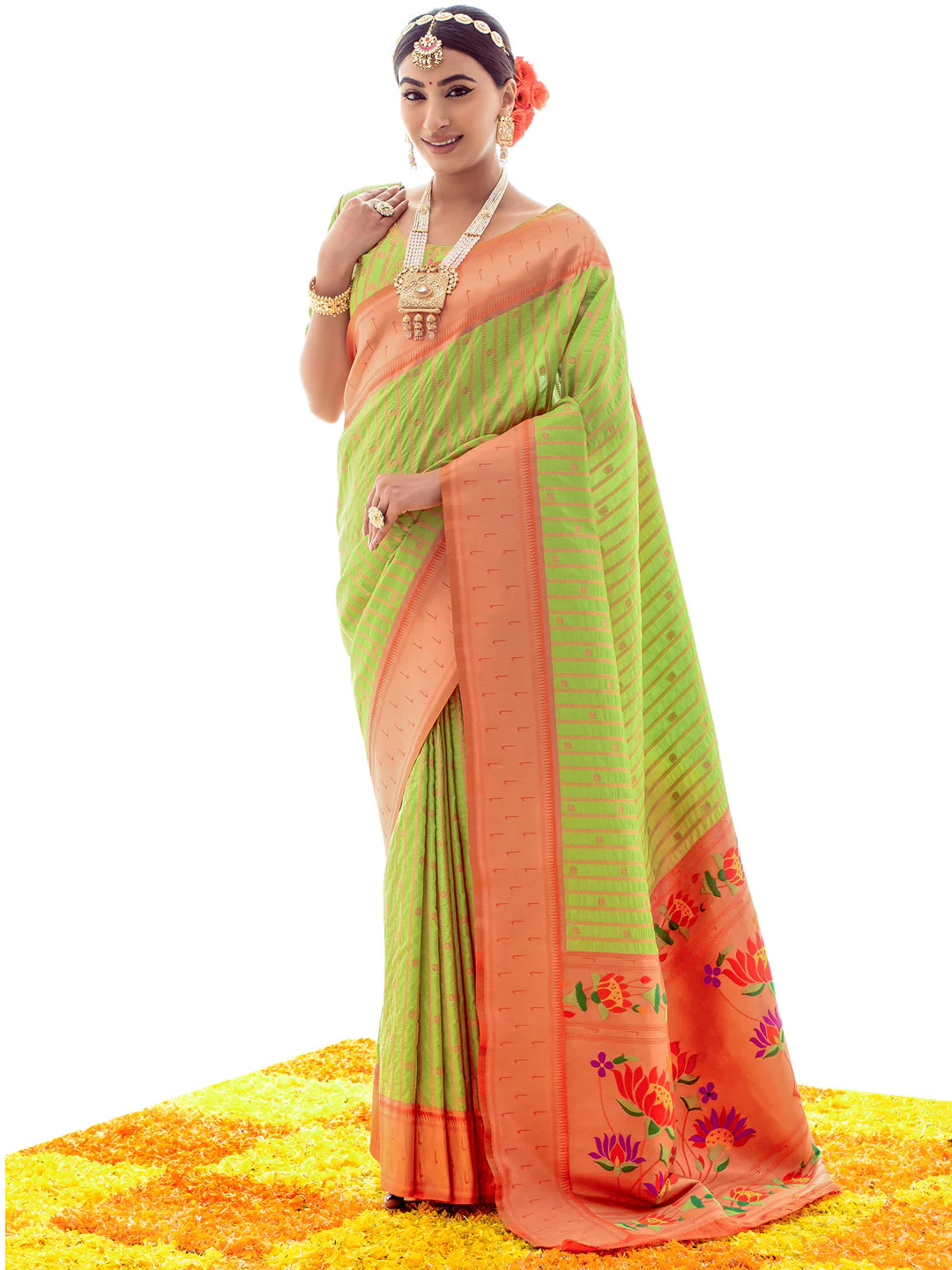 GREEN Paithani Silk Saree With Zari