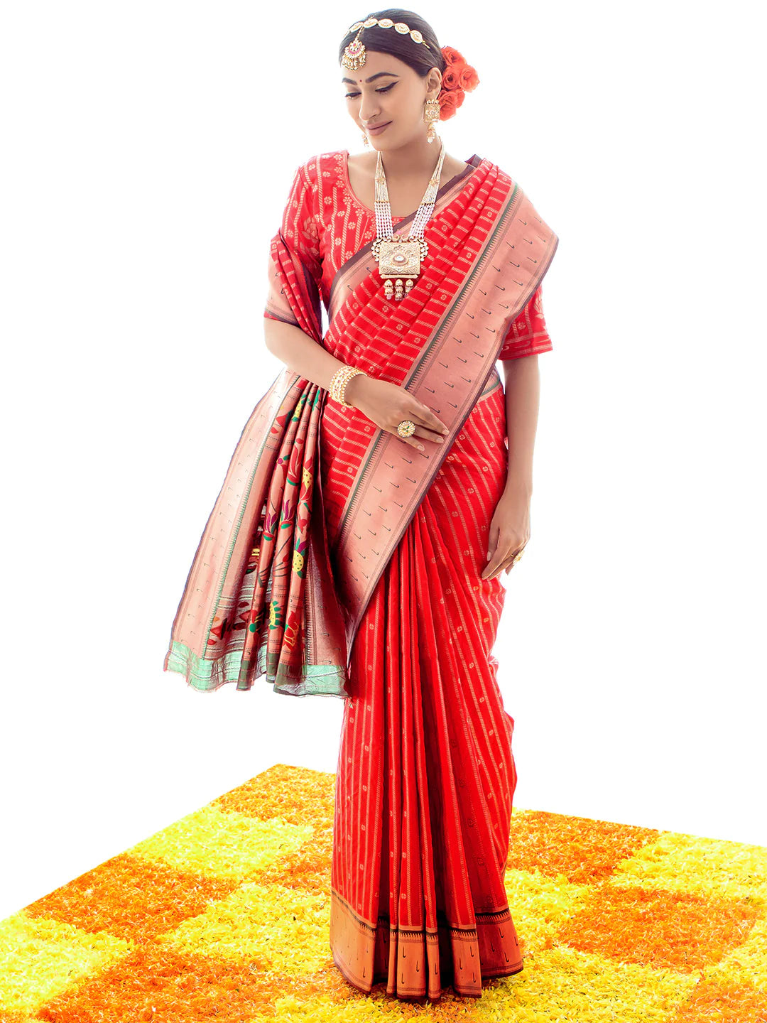 RED Paithani Silk Saree With Zari