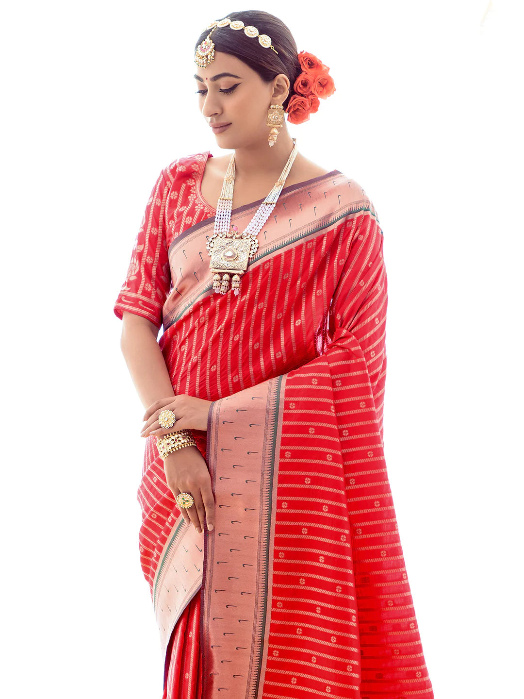 RED Paithani Silk Saree With Zari