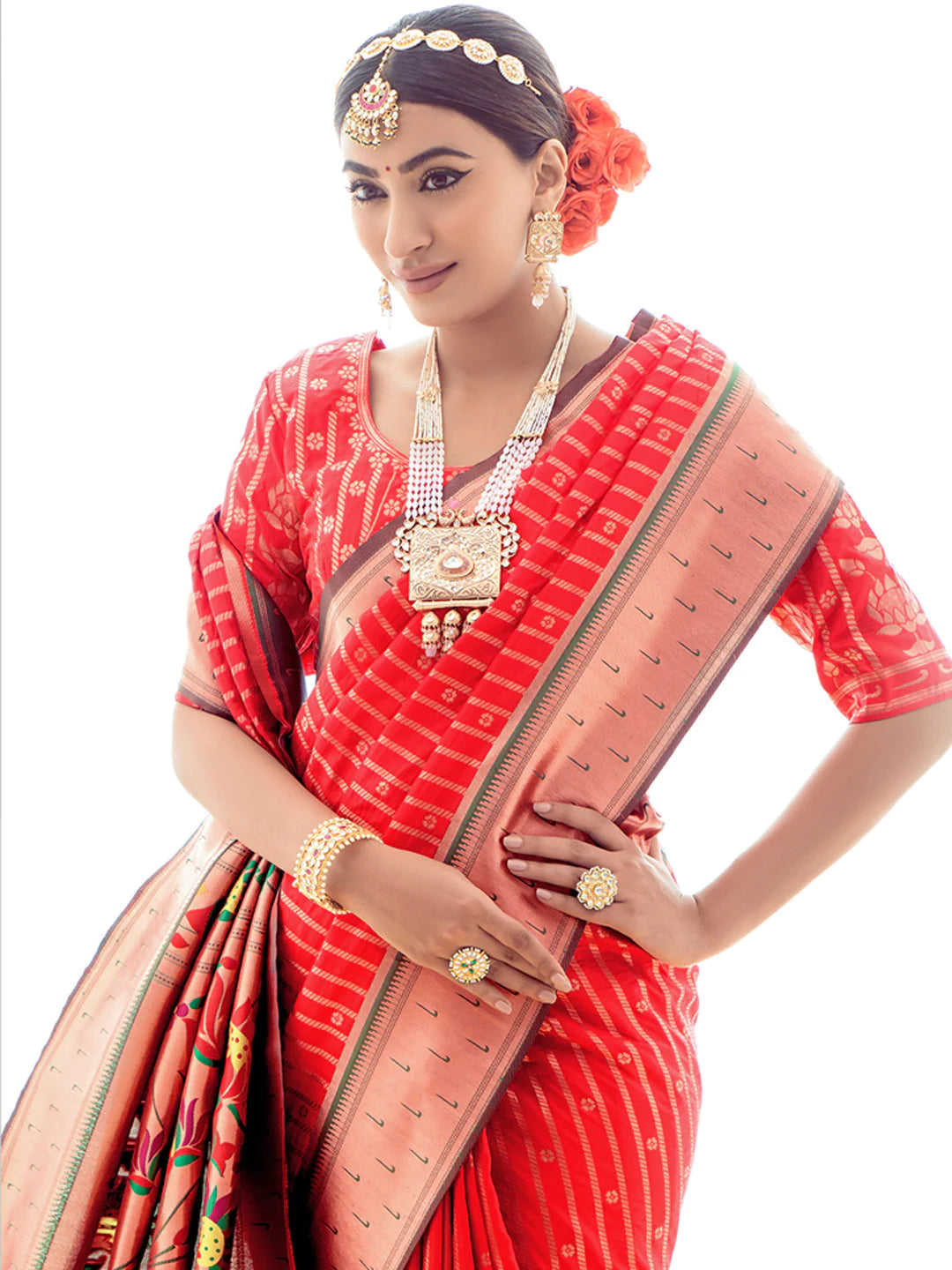 RED Paithani Silk Saree With Zari