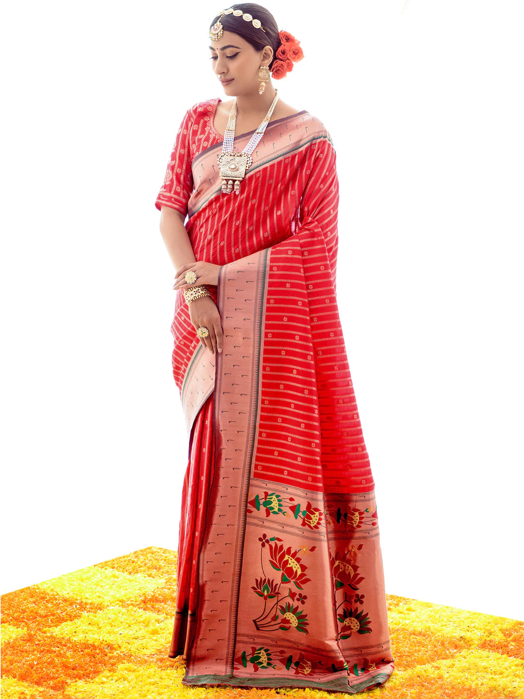 RED Paithani Silk Saree With Zari