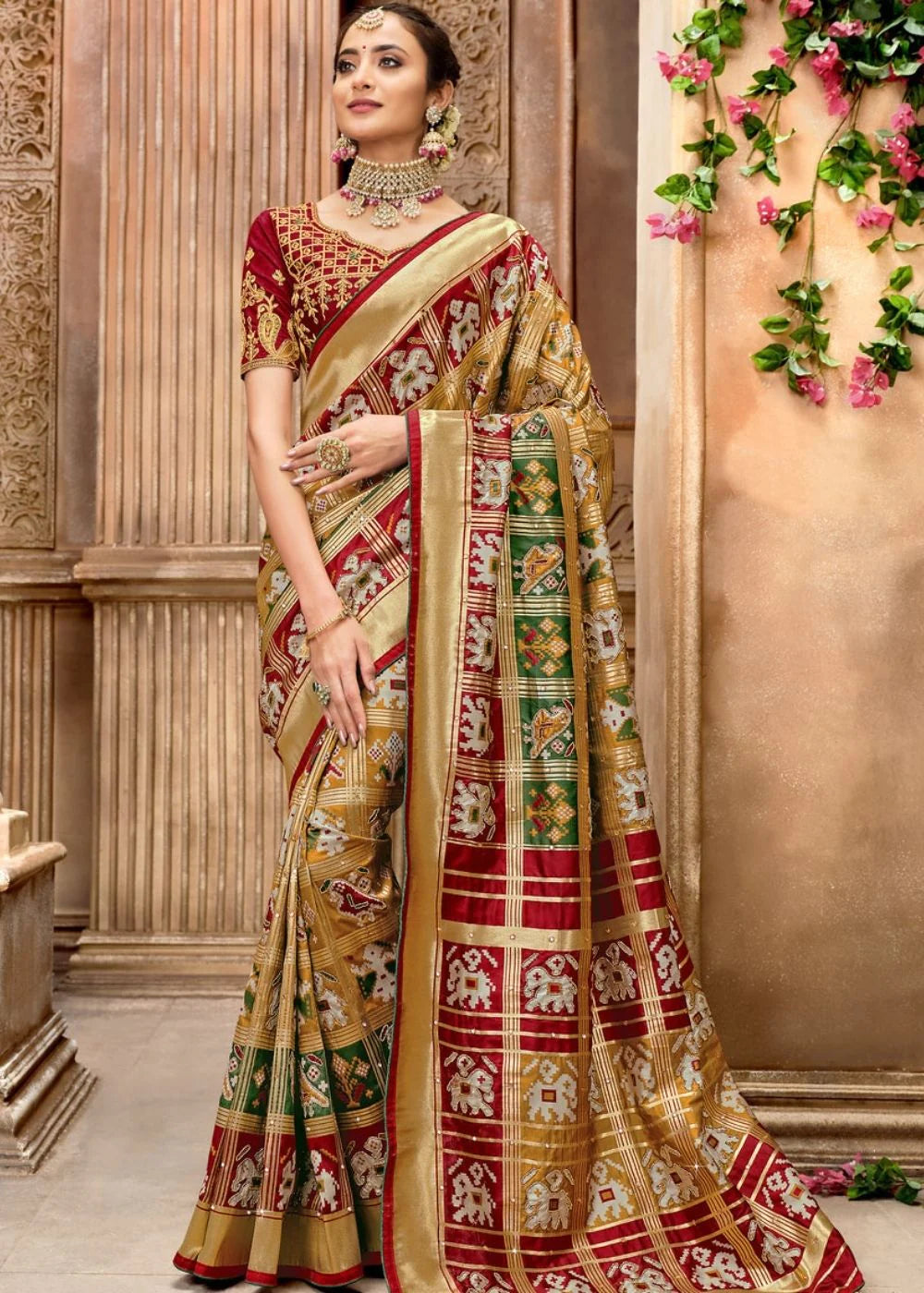 GOLD PATOLA SILK SAREE WITH MIRROR WORK