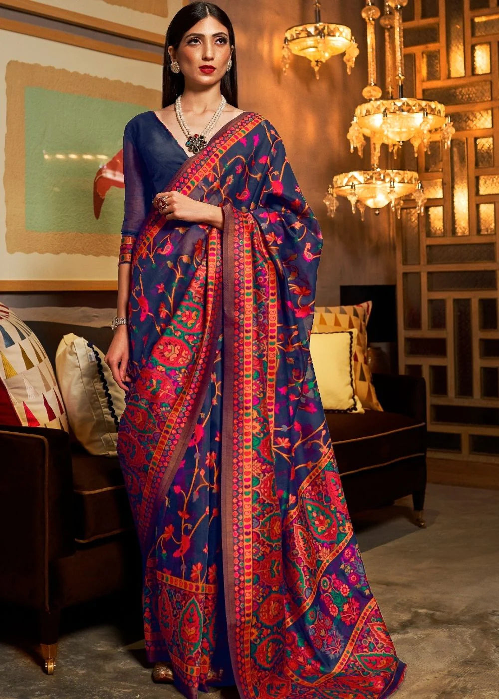 ADMIRAL BLUE BANARASI JAMWAR KASHMIRI WEAVING SAREE