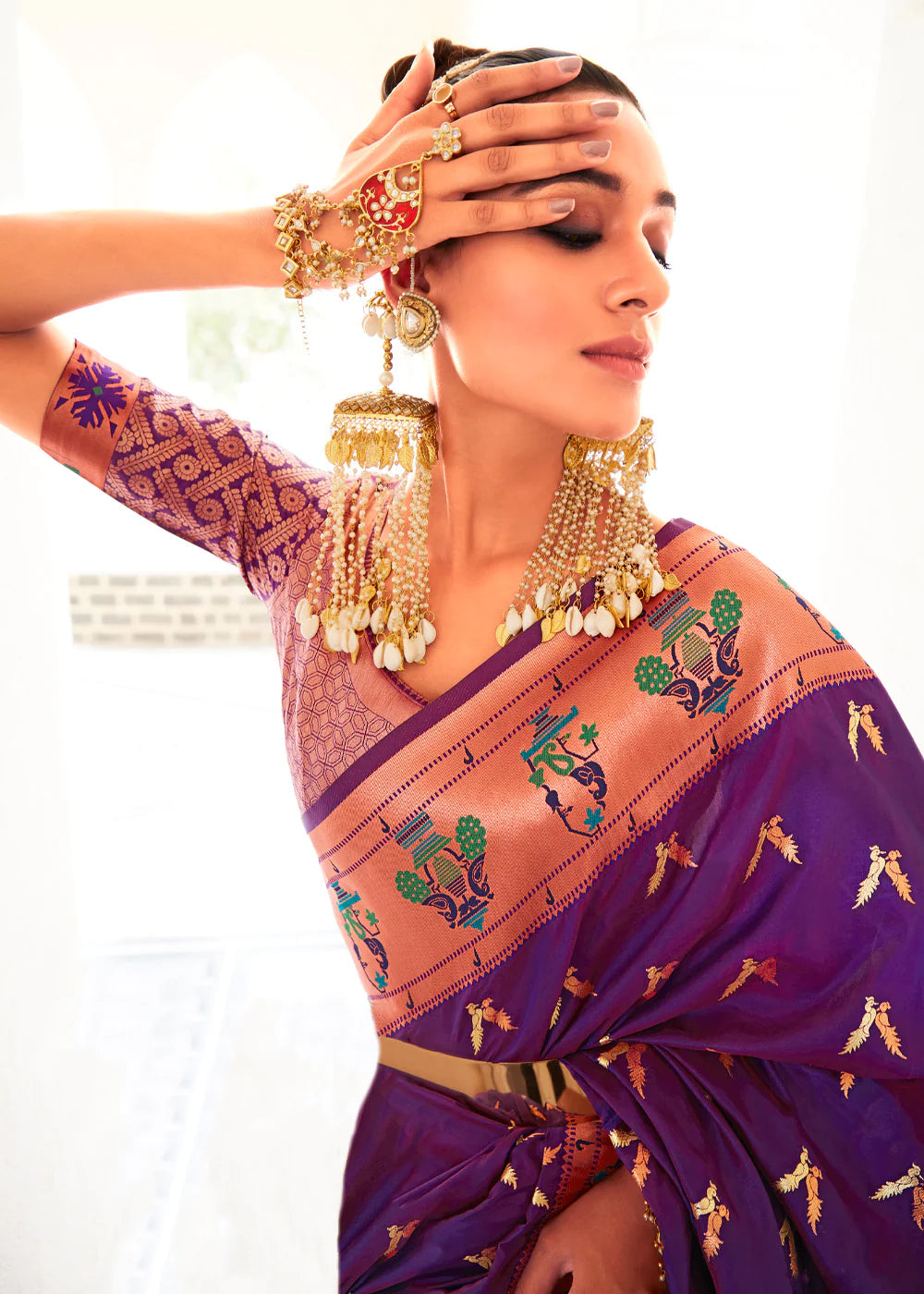 Purple Woven Paithani Silk Saree With Brocade Blouse