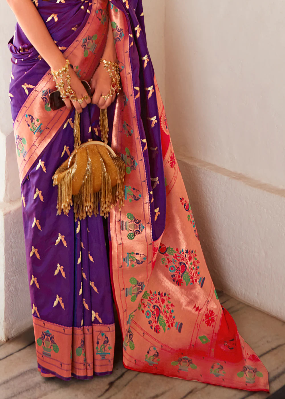 Purple Woven Paithani Silk Saree With Brocade Blouse