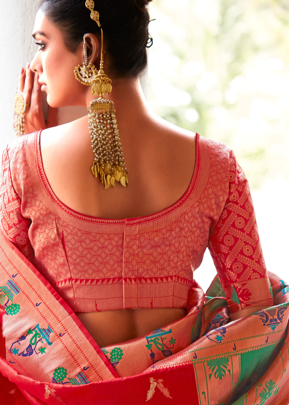 Red Woven Paithani Silk Saree With Brocade Blouse