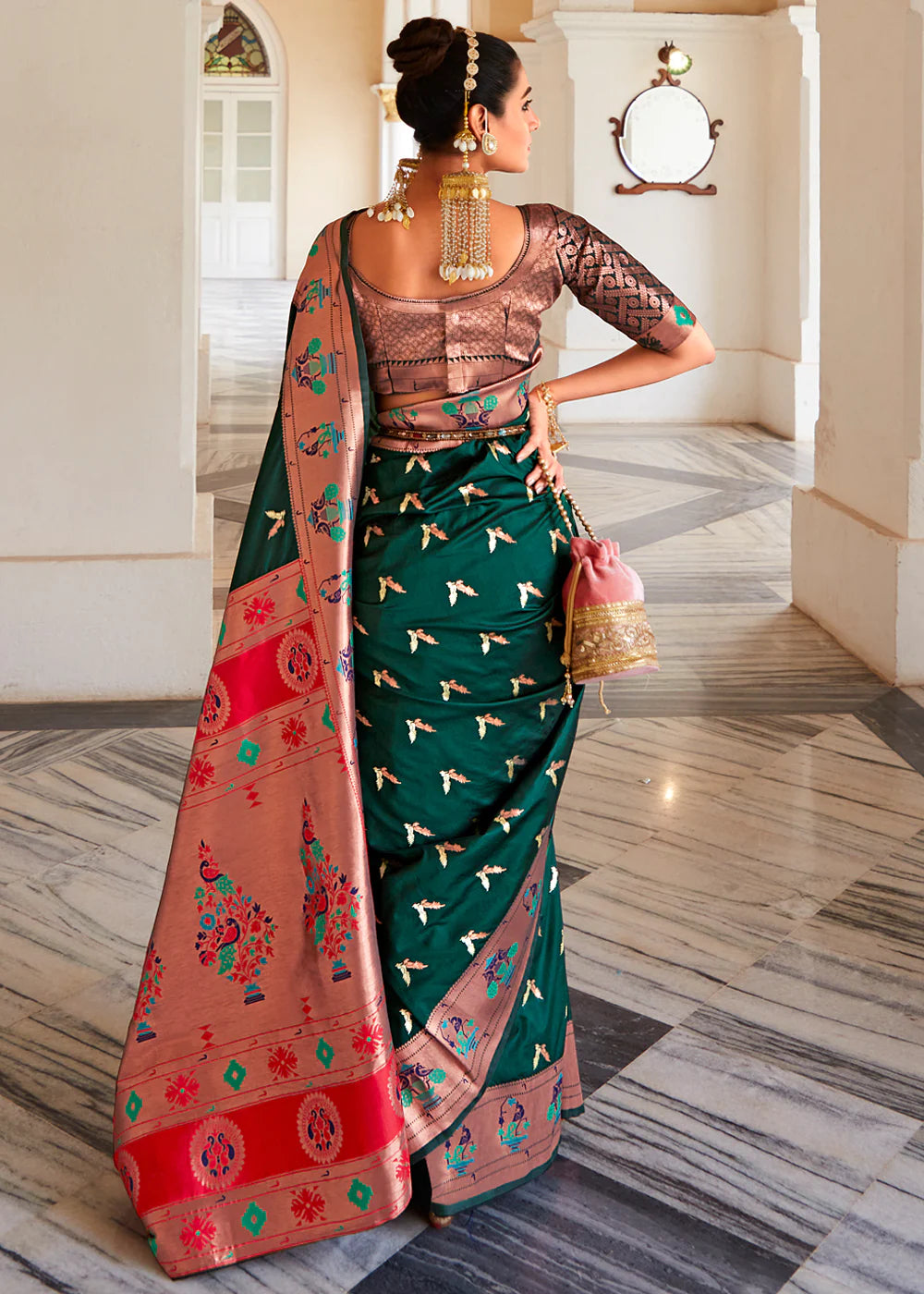 Green Woven Paithani Silk Saree With Brocade Blouse