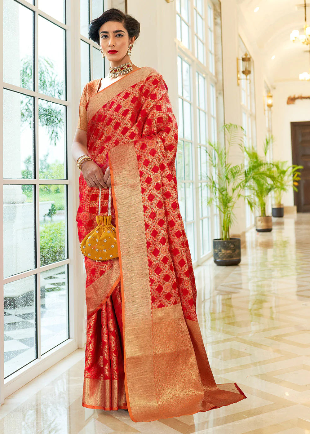 Opulence Red Woven Patola Fusion Banarasi Saree With Brocade Blouse"