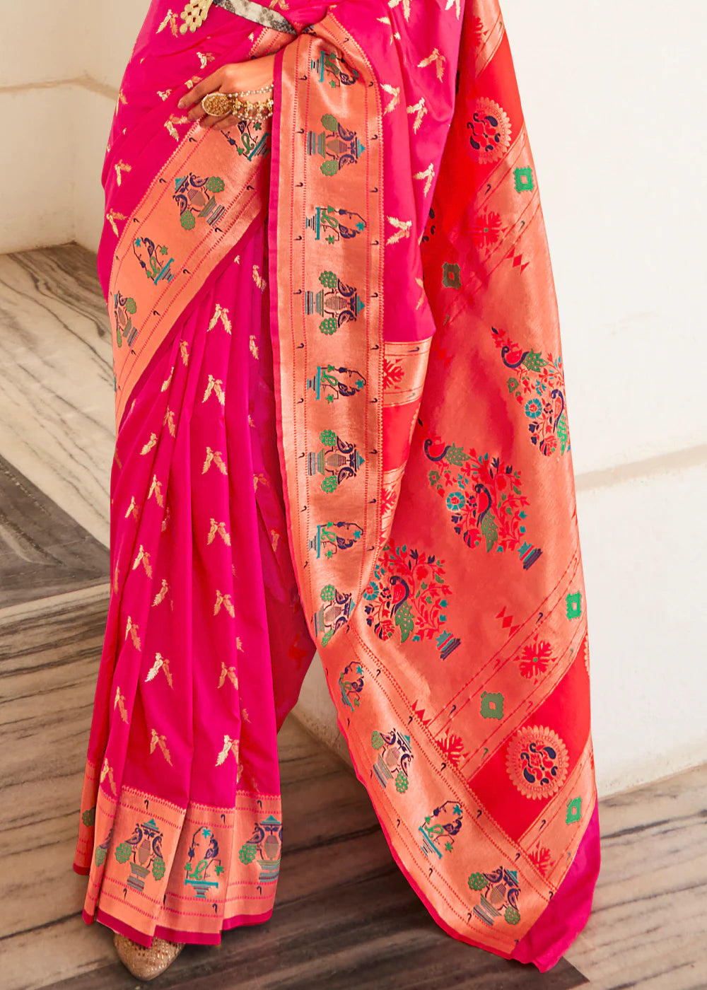 Pink Woven Paithani Silk Saree With Brocade Blouse