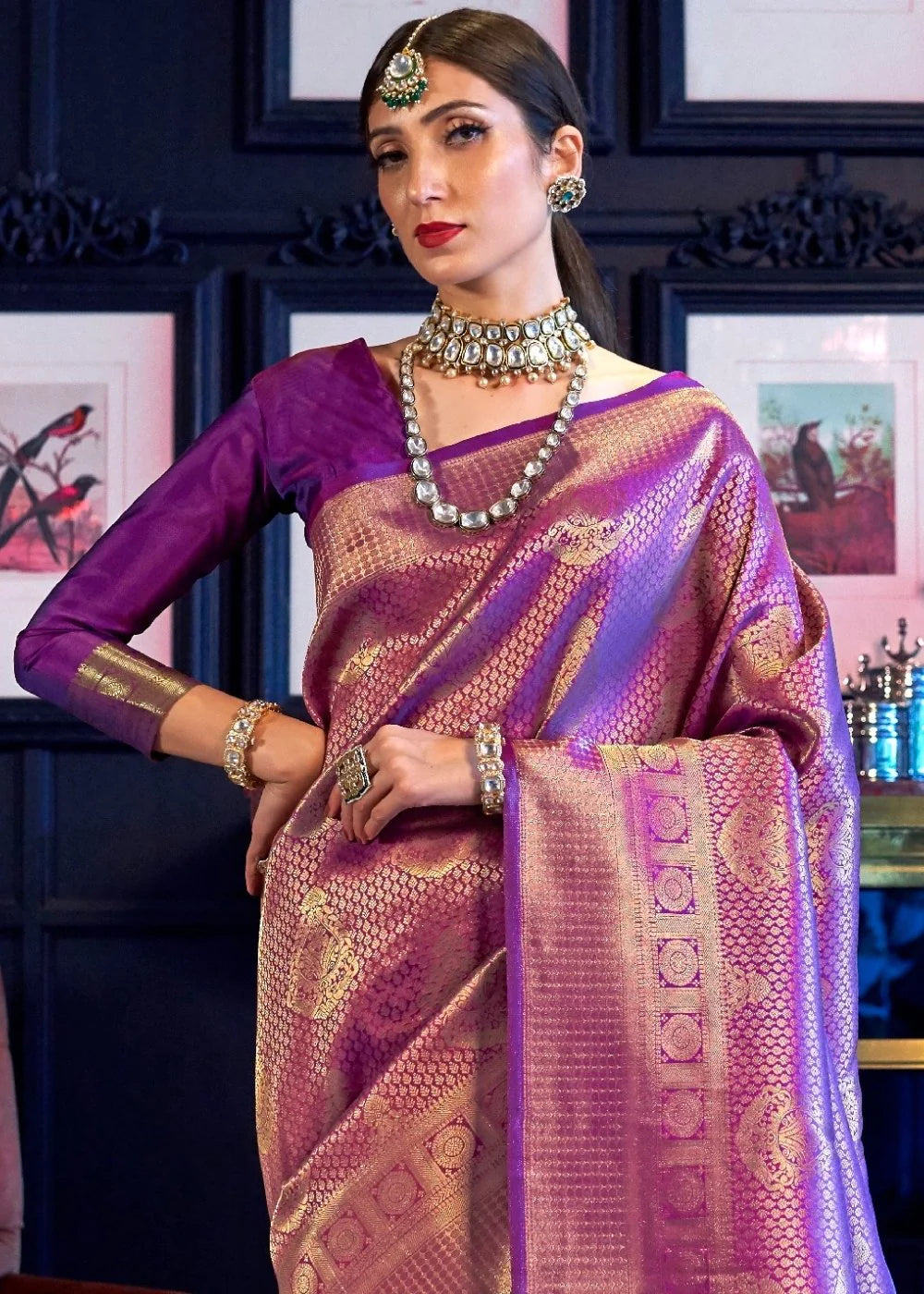 PURPLE GOLDEN KANJIVARAM SOFT WOVEN SILK SAREE