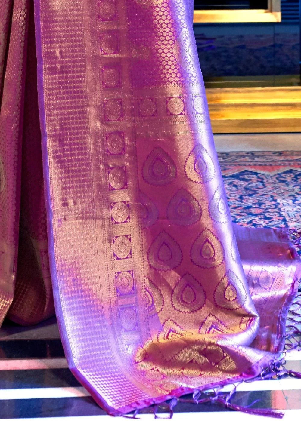 PURPLE GOLDEN KANJIVARAM SOFT WOVEN SILK SAREE