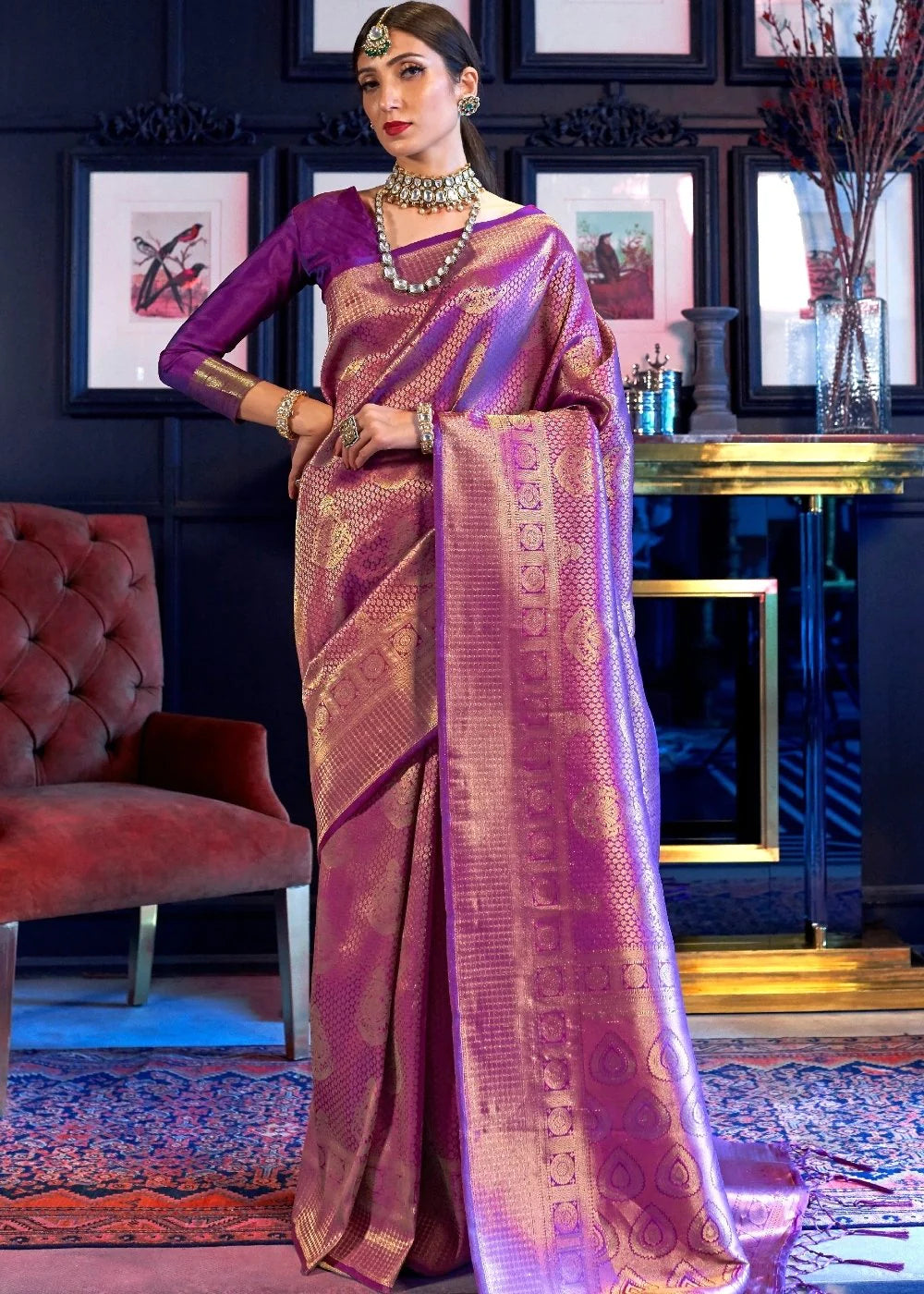 PURPLE GOLDEN KANJIVARAM SOFT WOVEN SILK SAREE