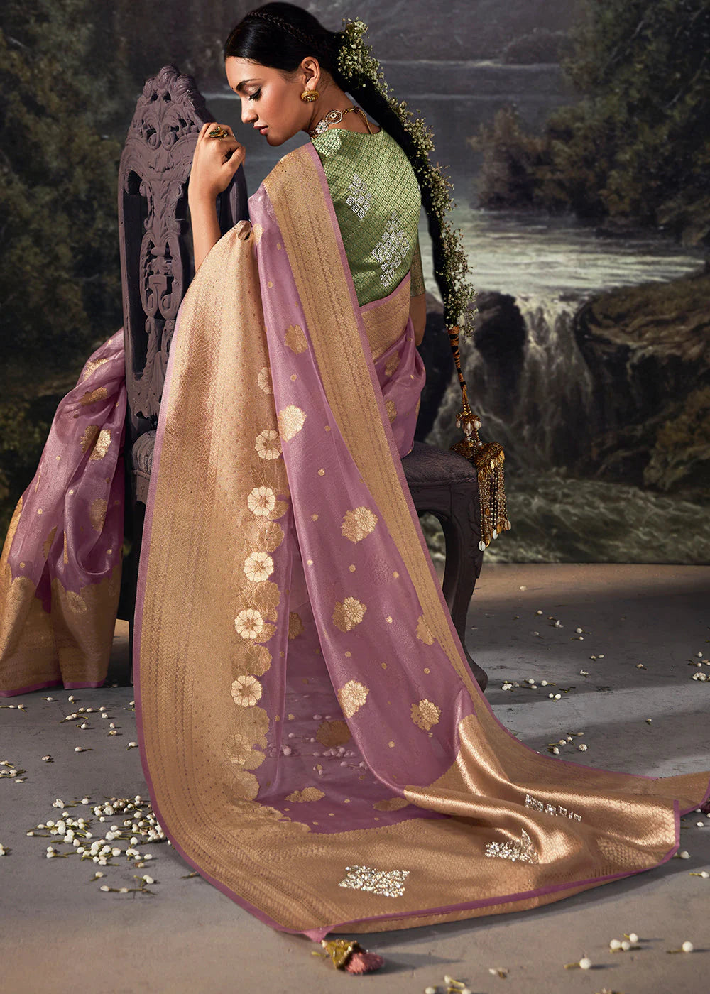 Bloom Purple ZARI WOVEN ORGANZA SILK SAREE WITH SWAROVSKI WORK