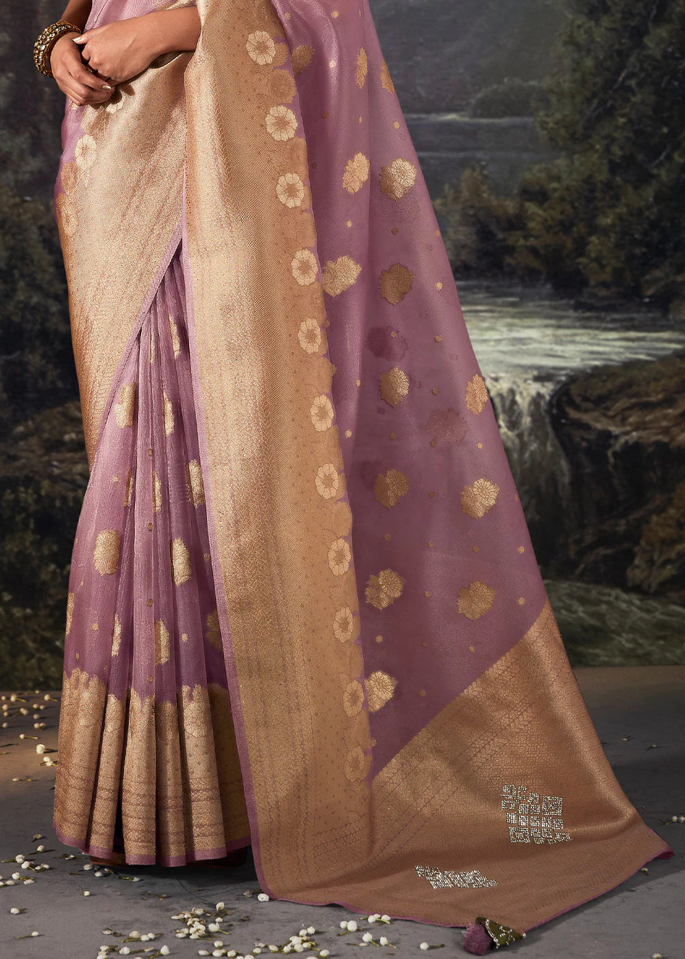 Bloom Purple ZARI WOVEN ORGANZA SILK SAREE WITH SWAROVSKI WORK